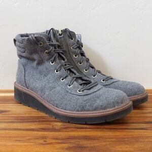 Dr Scholls Boots Womens Size 9.5 M Little Wild Gray Flannel Lace Up Wedge‎ Ankle